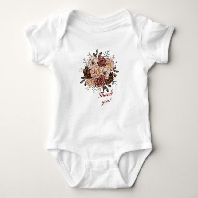 Floral Vielen Dank Baby Bodysuit. Baby Strampler (Vorderseite)