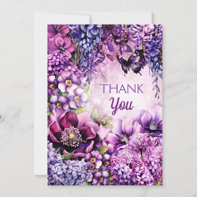 Floral Vielen Dank Card Schmetterling & Garden Blo Dankeskarte (Vorderseite)