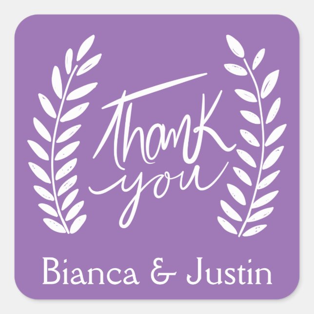 Floral Vielen Dank Ihnen Lila Namen von White Laur Quadratischer Aufkleber (Vorderseite)