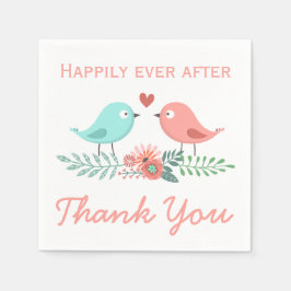 Floral Vielen Dank Lovebirds Blue and Pink Wedding Serviette