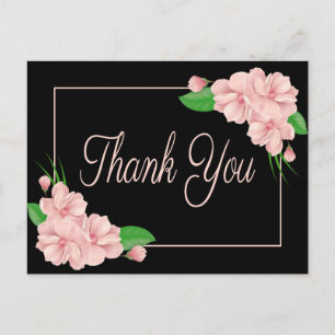 Floral Vielen Dank Pink Blume Black Wedding Party Postkarte