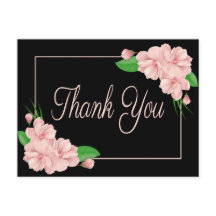 Floral Vielen Dank Pink Blume Black Wedding Party