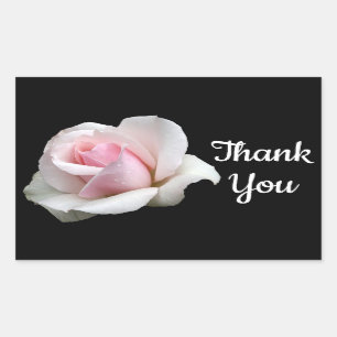 Floral Vielen Dank Pink Rose Blume Black Wedding Rechteckiger Aufkleber