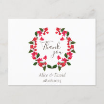 Floral Vielen Dank Postcard mit Red Bougainvillea