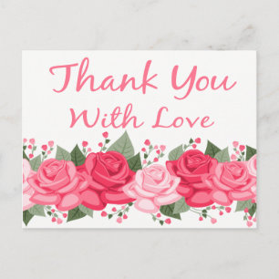 Floral Vielen Dank Rose Blume Pink White Liebe Postkarte