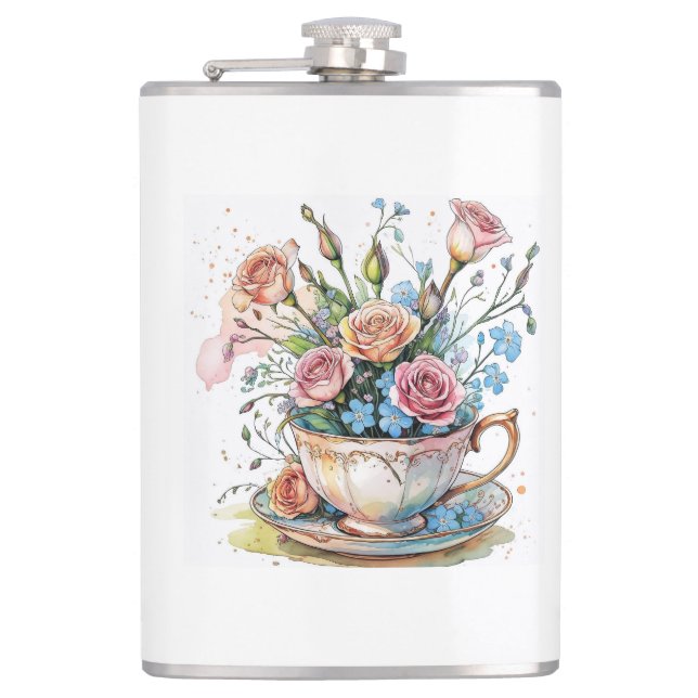  Floral Vine Pattern – Soft Watercolor Boho art Flachmann (Vorderseite)