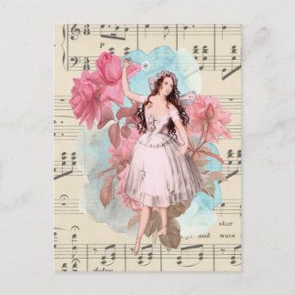 Floral Vintag Fairy Music Ballerina Dancer Postkarte