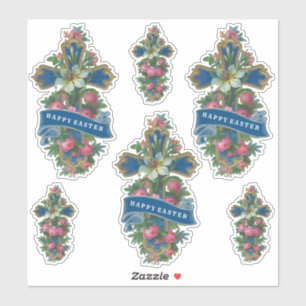 Floral Vintag Happy Oaster Cross Aufkleber