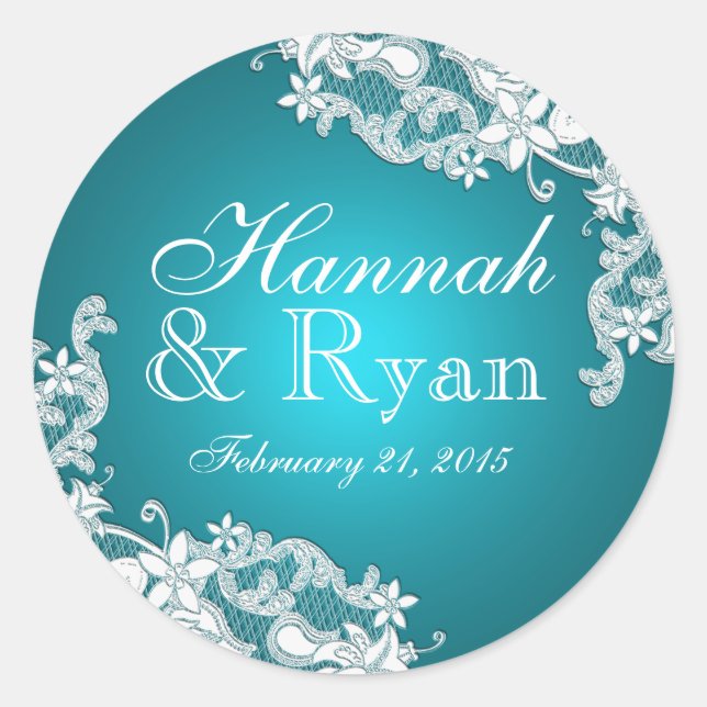 Floral Vintag Lace Aqua Marine Runder Aufkleber (Vorderseite)