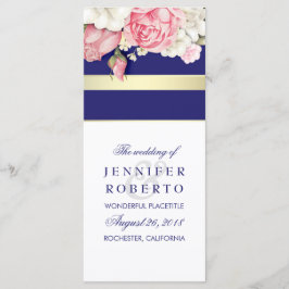 Floral Vintag Navy Gold White Wedding Program Programm