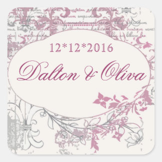 Floral Vintag Pink Fleur Save the Date Hochzeit Quadratischer Aufkleber