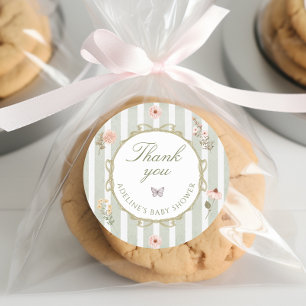 Floral Vintag Stile Baby Dusche Vielen Dank Runder Aufkleber