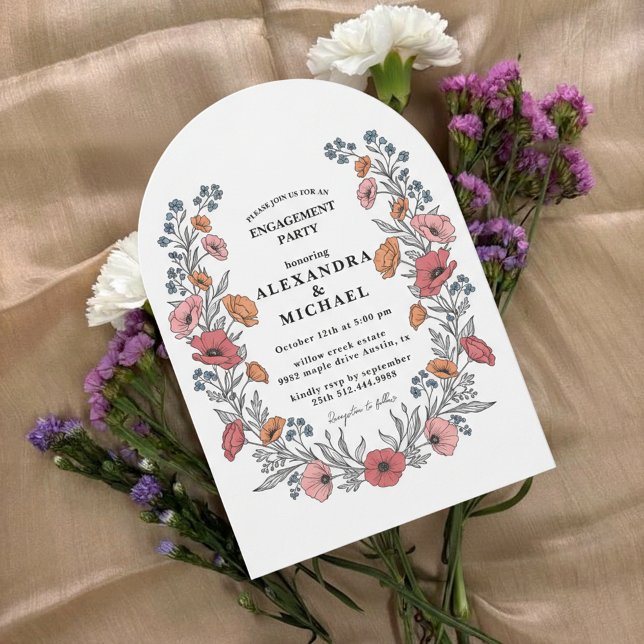 Floral Vintage Engagement Party Invitation Einladung (Elegant vintage floral engagement invitation with soft botanical flowers)