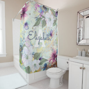 Floral Vintage Meeresfrüchte Aquarell-Monogramm Duschvorhang