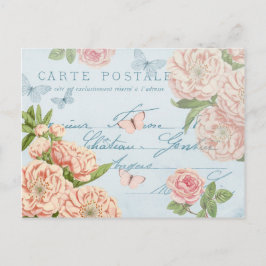 Floral vintage summer pastel postcard w/ roses postkarte