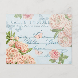 Floral vintage summer pastel postcard w/ roses postkarte