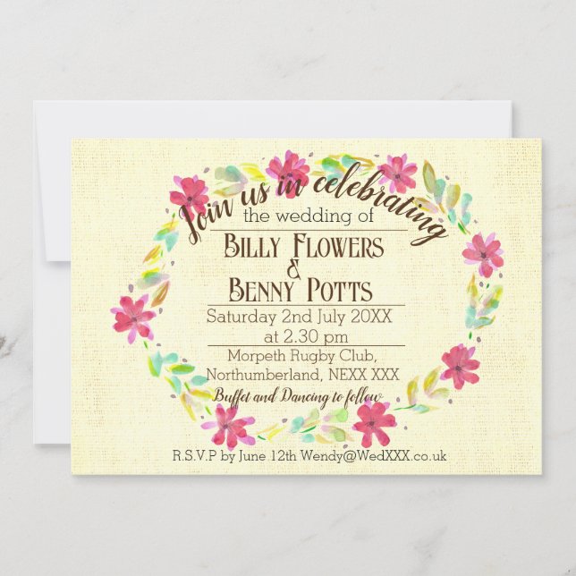 Floral Vintage Wedding Einladung (Vorderseite)