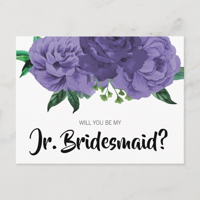 Floral Violet Lila Junior Bridesmaid Postkarte (Vorderseite)