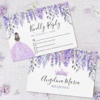 Floral Violet Tiara Lila Quinceanera RSVP Karte