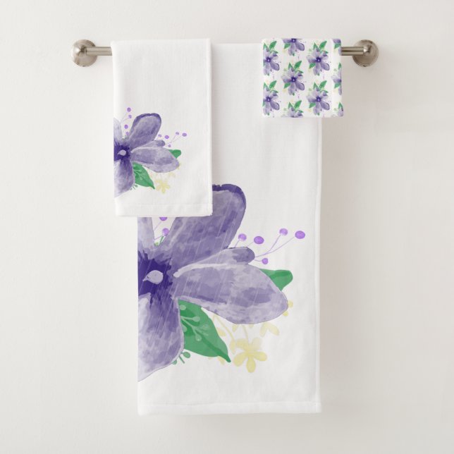 Floral Violett Orchid auf weiß Badhandtuch Set (Insitu)