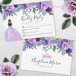 Floral Violettes Lila Quinceanera RSVP Karte
