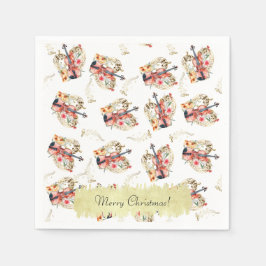 Floral Violins Gold Musiknoten Weihnachtsfeiertag Serviette