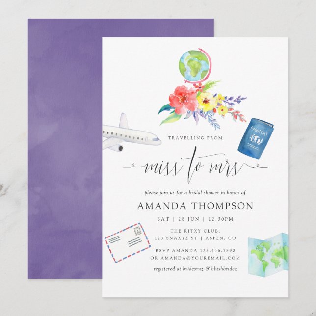 Floral von Miss nach Brautparty Einladung (Vorne/Hinten)