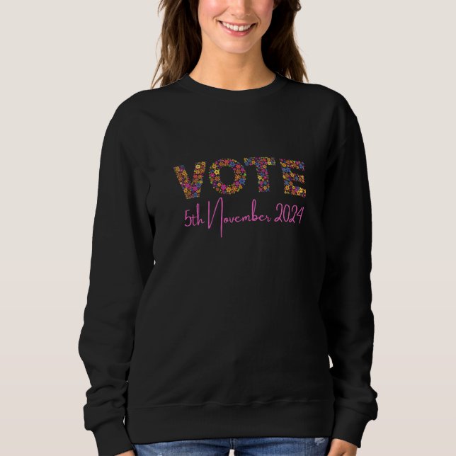 Floral "Vote" Schwarzes Sweatshirt (Vorderseite)
