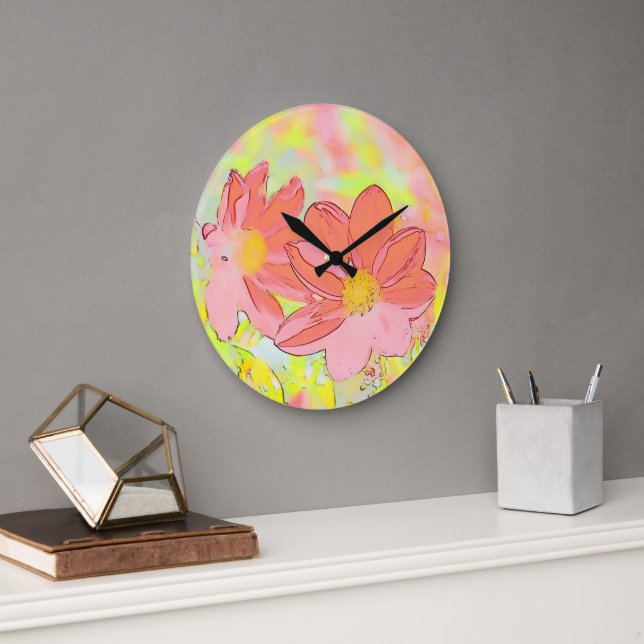 Floral Wall Clock Große Wanduhr (Büro)
