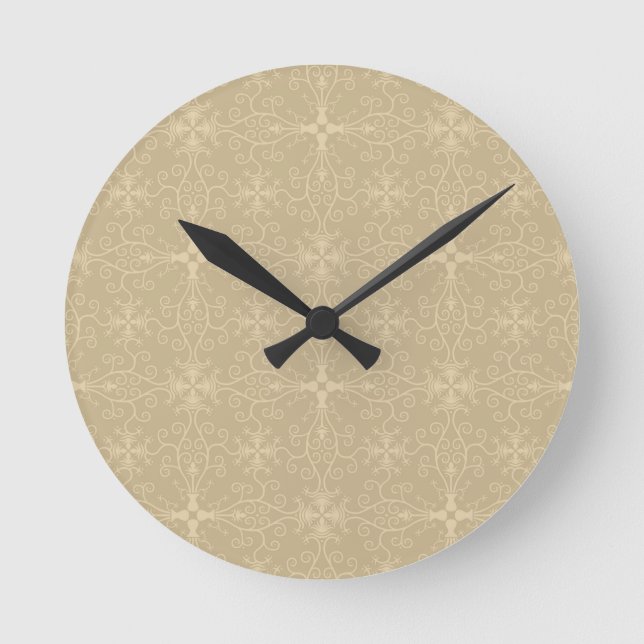 Floral Wallpaper Beige Runde Wanduhr (Vorderseite)