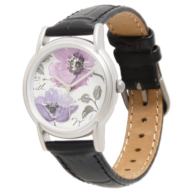 Floral Waltz Plum Blume Armbanduhr (Schrägansicht)