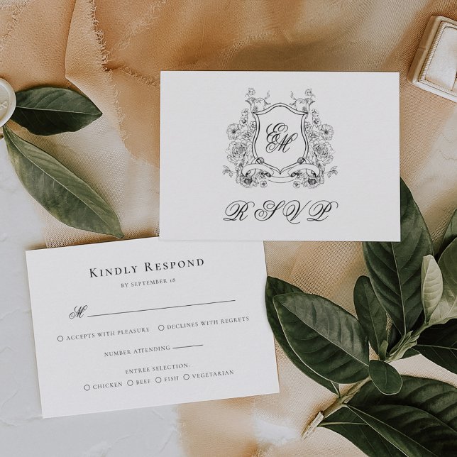 Floral Wappen Monogram Elegant Wedding RSVP Karte (Von Creator hochgeladen)