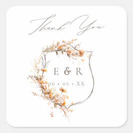 Floral Wappen Monogram Hochzeit im Herbst Vielen D Quadratischer Aufkleber