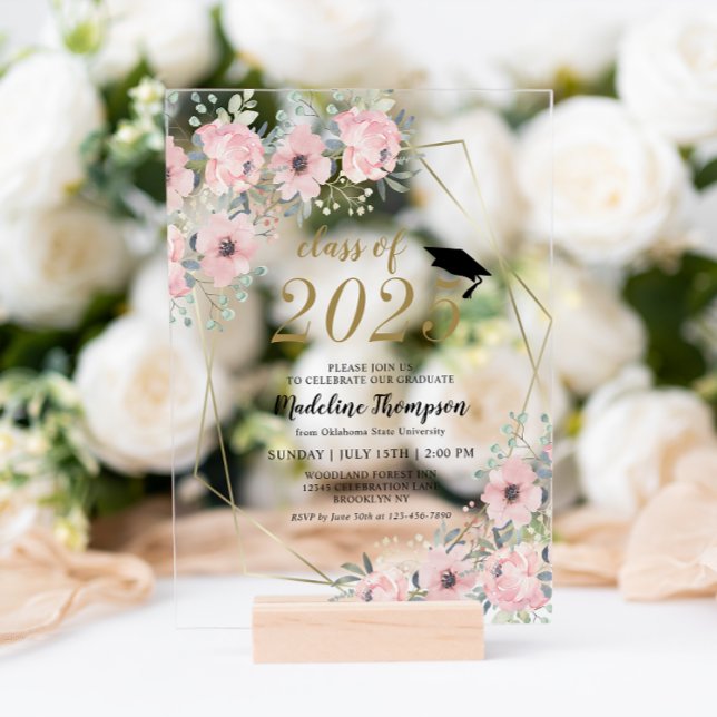 Floral Wasserfarbe Dusty Blush Pink Abschluss Acryleinladungen (Von Creator hochgeladen)