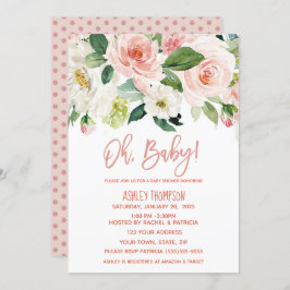 Floral Wasserfarbe Dusty Pink Girls Babydusche Einladung