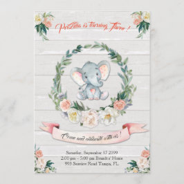 Floral wasserfarbe Elefant Invitation, Baby 3. Einladung