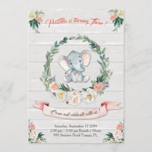 Floral wasserfarbe Elefant Invitation, Baby 3. Einladung