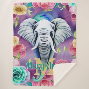 Floral Wasserfarbe Elefantenname Personalisiert Sherpadecke