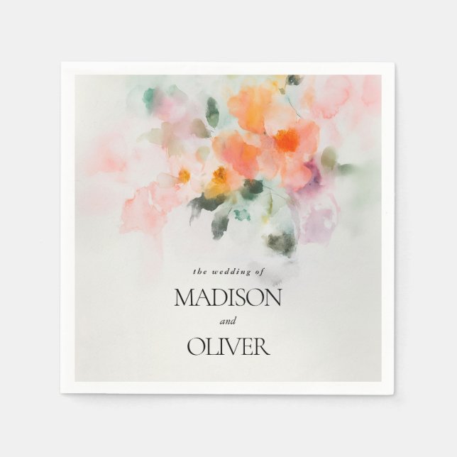Floral Wasserfarbe Elegante Romantische Hochzeit Serviette (Vorderseite)