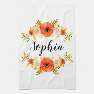 Floral Wasserfarbe Korallenkrez Benutzerdefinierte Geschirrtuch