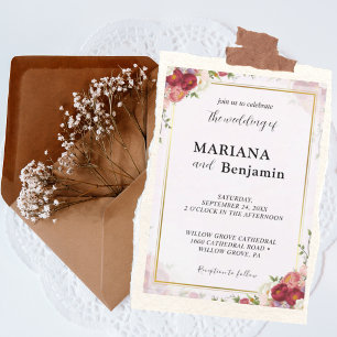 Floral Wasserfarbe mit Pastellrosa und Gold-Design Einladung