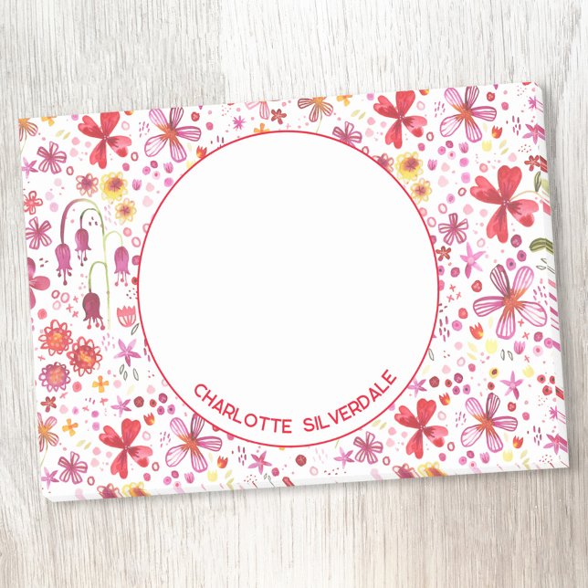 Floral Wasserfarbe Moderne Personalisiert Post-it Klebezettel (Watercolor wildflower personalized name Post It notes)