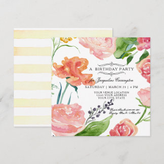 Floral Wasserfarbe Moderne rosa Rosenblätter Einladung