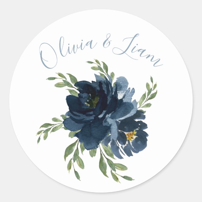 Floral Wasserfarbe Moderne Schrift Hochzeit Runder Aufkleber (Vorderseite)