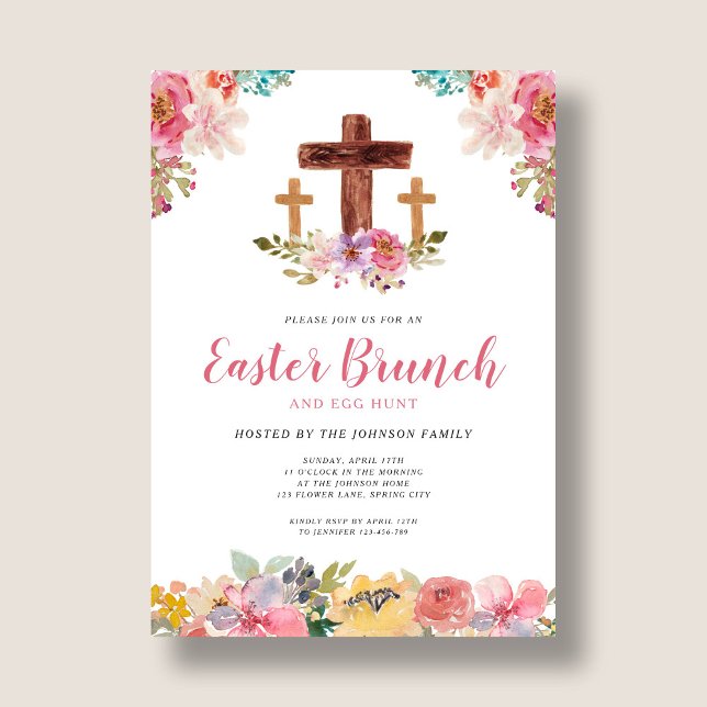 Floral Wasserfarbe Religiöse Osterfeier Jagd Einladung (Floral Watercolor Religious Easter Brunch Egg Hunt Invitation)