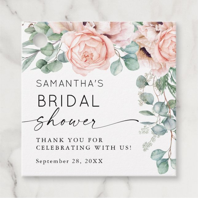 Floral Wasserfarbe Rosa Brautparty Geschenkanhänger (Vorderseite)