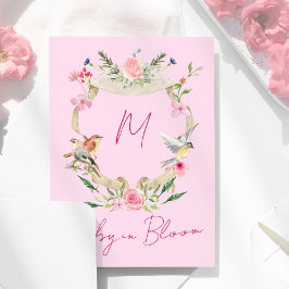 Floral Wasserfarbe Rosa Monogramm Babydusche Einladung