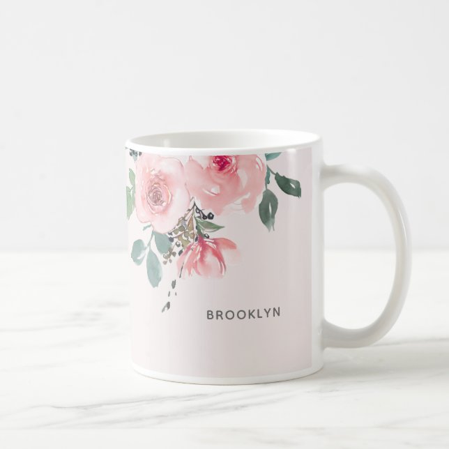 Floral Wasserfarbe Rosa Schöne Rosa Kaffeetasse (Rechts)