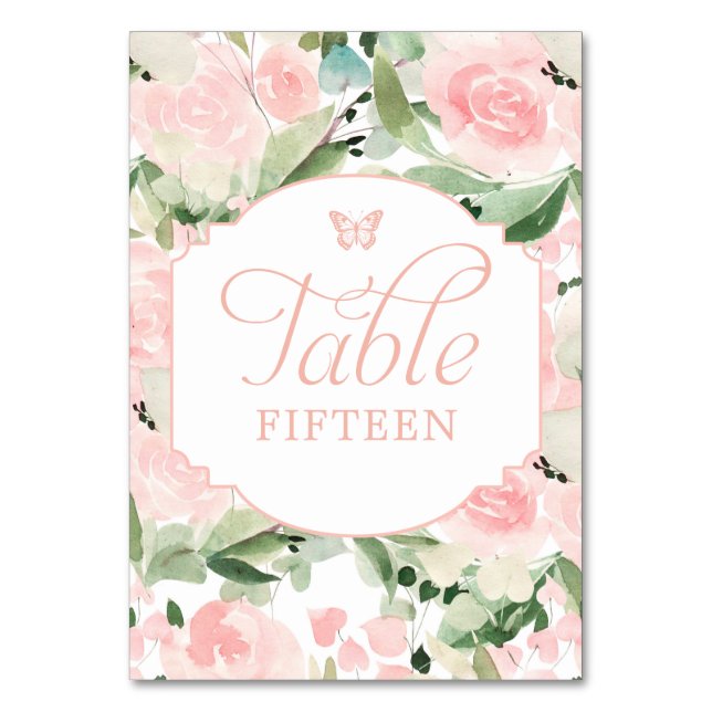 Floral Wasserfarbe Rosa Tischnummer (Vorderseite)