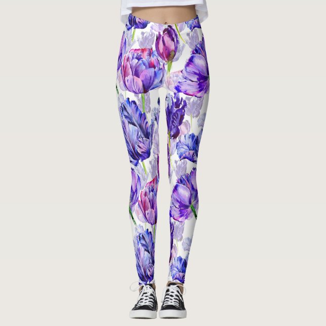 Floral Wasserfarbe Tulip Leggings (Vorderseite)